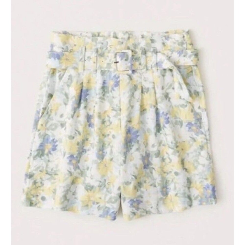 Abercrombie Women’s Floral Belted Shorts Size L Yellow Cotton Blend Summer